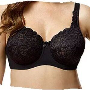 Elila Lacey Curves Underwire Bra Size 38J Black